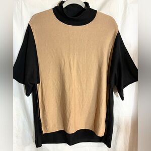 Avalin Color-Block Sweater L Side Slit Mock Neck Lux Soft Lightweight NEW w/tags